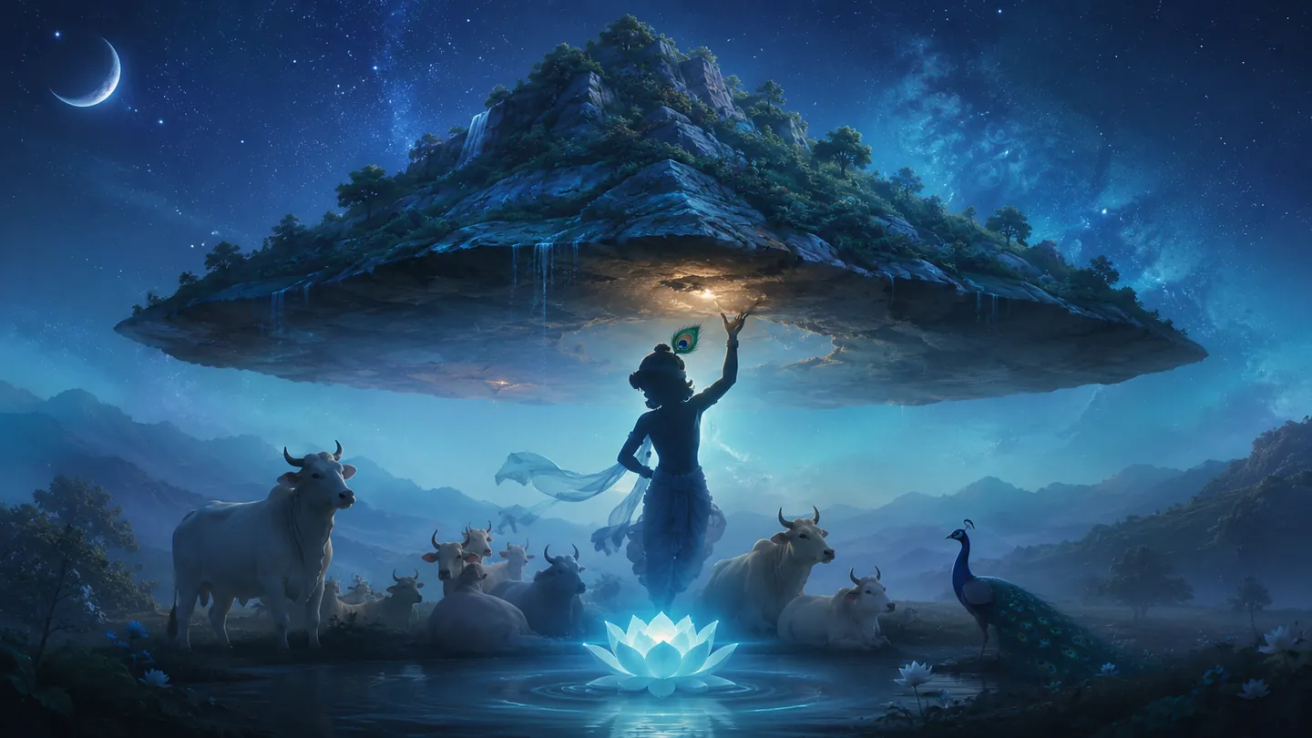 Govardhan Puja — Krishna lifts the mountain